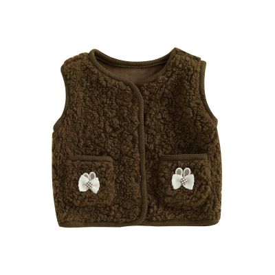 GOOCHEER Toddler Baby Girls Outfits Fleece Vest Fuzzy Jacket Sleevless Warm Outerwear With Pockets Fall Winter Clothes (Brown, 6-9 Months)