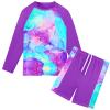 TFJH E Long Sleeve Girls Swimwear UV 50+ 2PCS Bathing Suits Rash Guard Sets 5T 6T Purple Marble 116/122 view 1