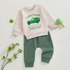 Frietlebird Baby Boy St Patricks Day Outfit Letters Print Crewneck Sweatshirt with Pants Cute St Patricks Day Baby Boy Outfit (P-Khaki Farm Fresh,6-12 Months) view 2