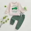 Frietlebird Baby Boy St Patricks Day Outfit Letters Print Crewneck Sweatshirt with Pants Cute St Patricks Day Baby Boy Outfit (P-Khaki Farm Fresh,6-12 Months) view 3