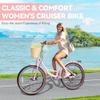 DEYGIA Kids Bike, Cruiser Bike for Girls, 26 inch 7 Speed Kids' Bicycles with Rattan Basket and Adjustable Seat, Lightweight Step Bike for Kids Girls Boys Teenagers, Pink view 2