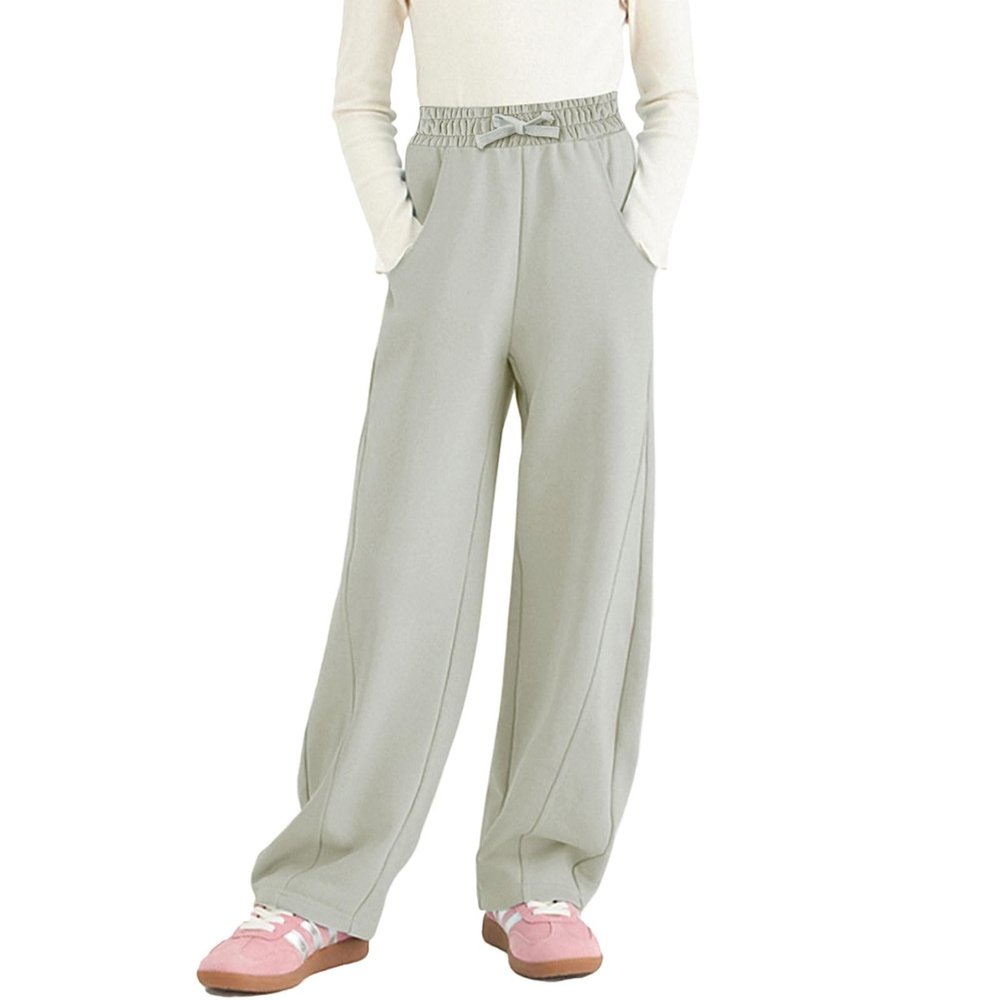 Rolanko Girls Wide Leg Sweatpants Straight Pants for Kids Girls Trousers with Pockets Sweats (Green, 14-16)
