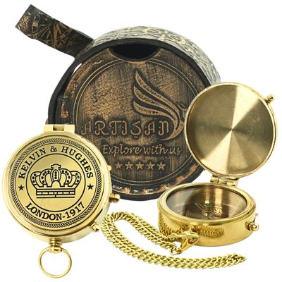 Maritime Nautical 2.5" Inchess Braass Compass with Leather Case | Hiking & Travelling Pocket Compass | Handmade Compass with Leather Case, Gifts for First, Religious Gifts for Men