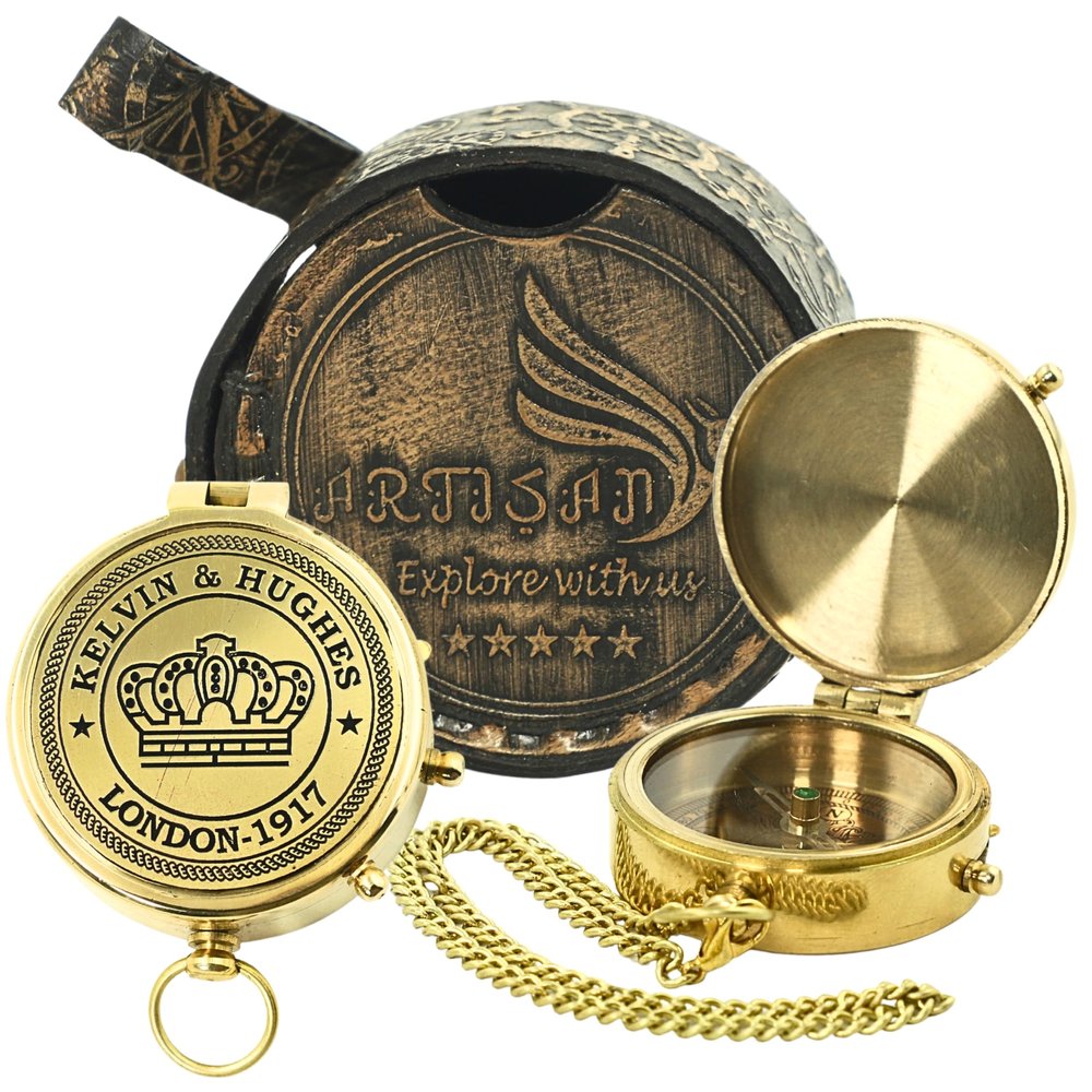 Maritime Nautical 2.5" Inchess Braass Compass with Leather Case | Hiking & Travelling Pocket Compass | Handmade Compass with Leather Case, Gifts for First, Religious Gifts for Men