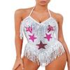 ABAFIP Women's Sequin Fringe Dance Bodysuit Halter V-Neck Sparkly Tassel Leotard Rave Festival Outfit Silver Small view 3
