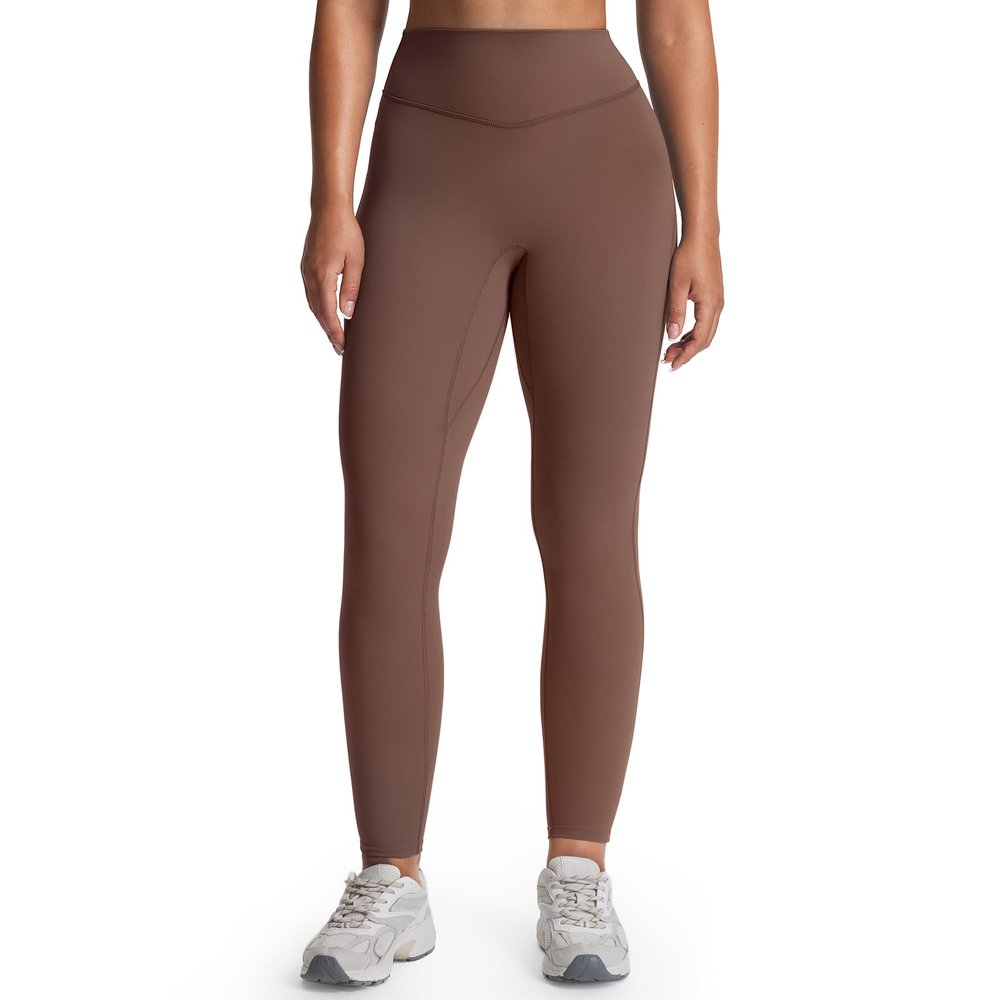 Aoxjox Womens Workout Leggings Metamorph Mid-Rise Hidden Scrunch Tummy Control Gym Training Yoga Pants 28.5" (Fudge Coffee, X-Small)