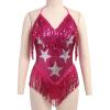 ABAFIP Women's Sequin Fringe Dance Bodysuit Halter V-Neck Sparkly Tassel Leotard Rave Festival Outfits Rose Large view 4