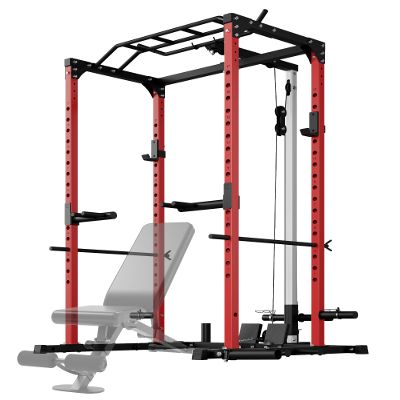 Power Cage, 1200lbs Weight Capacity, Multi-Function Squat Rack with Optional Pulley System and Dip Handles, Weight Cage with Training Attachments for Home Gym