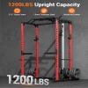 Power Cage, 1200lbs Weight Capacity, Multi-Function Squat Rack with Optional Pulley System and Dip Handles, Weight Cage with Training Attachments for Home Gym view 3