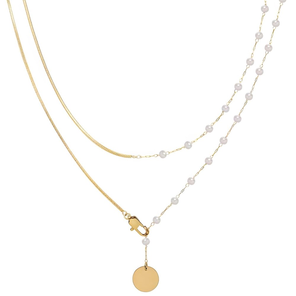 32 Gold Plated Titanium Chain Layered Pearl Necklace For Women, Adjustable With Dainty Pearls, Elegant Choker Pendant For Everyday, Weddings, Special Occasions