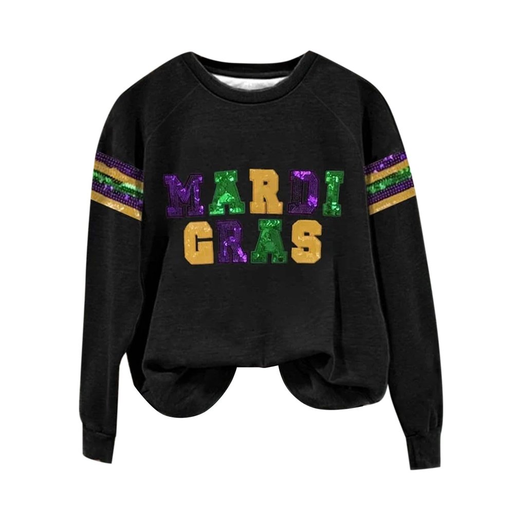 Womens Carnival Shirts Fashion Mask Graphic Color Block Long Sleeve Casual Sweatshirt Holiday Party Trendy Basic Tops B-Black