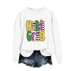 Women's Tops Mardi Gras Letter Print Round Neck Long Sleeve Carnival Festival Sweatshirt Outdoor Sport Hiking Outfits White view 2
