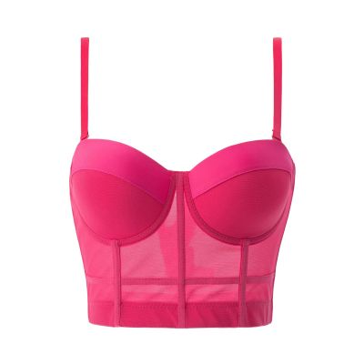 GOKKILRW Corset Tops for Women Spaghetti Strap V Neck Bustier Y2k Going Out Cami Bustier Padded Bralette Party Club Crop Tops Hot Pink