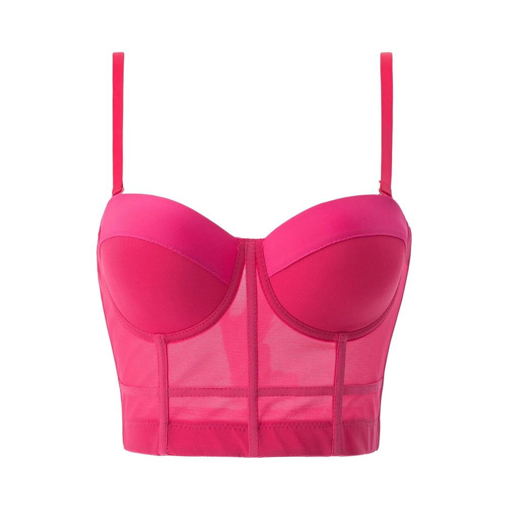 GOKKILRW Corset Tops for Women Spaghetti Strap V Neck Bustier Y2k Going Out Cami Bustier Padded Bralette Party Club Crop Tops Hot Pink