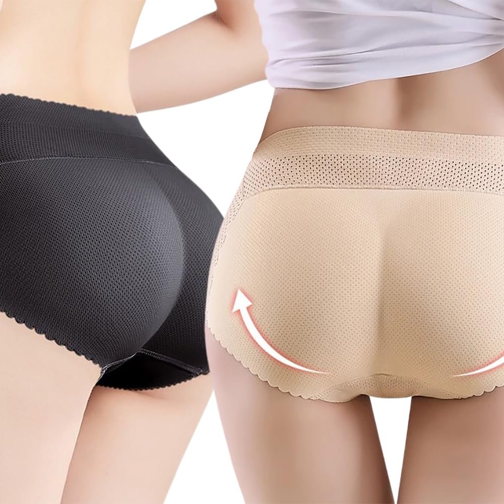 Aimery women 2pcs Seamless Butt Lifter Shapewear Padded Booty Pads Control Panties Hip Enhancer Underwear Body Shape Panty Mid-Black/beige-S