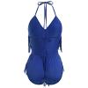 ABAFIP Women's Sequin Fringe Dance Bodysuit Halter V-Neck Sparkly Tassel Leotard Rave Festival Outfits Royal Blue Large view 2