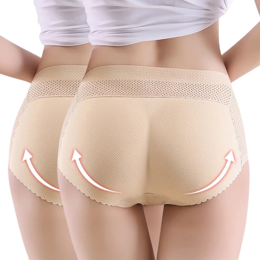 Aimery women 2pcs Seamless Butt Lifter Shapewear Padded Booty Pads Control Panties Hip Enhancer Underwear Body Shape Panty Mid-Beige-XS