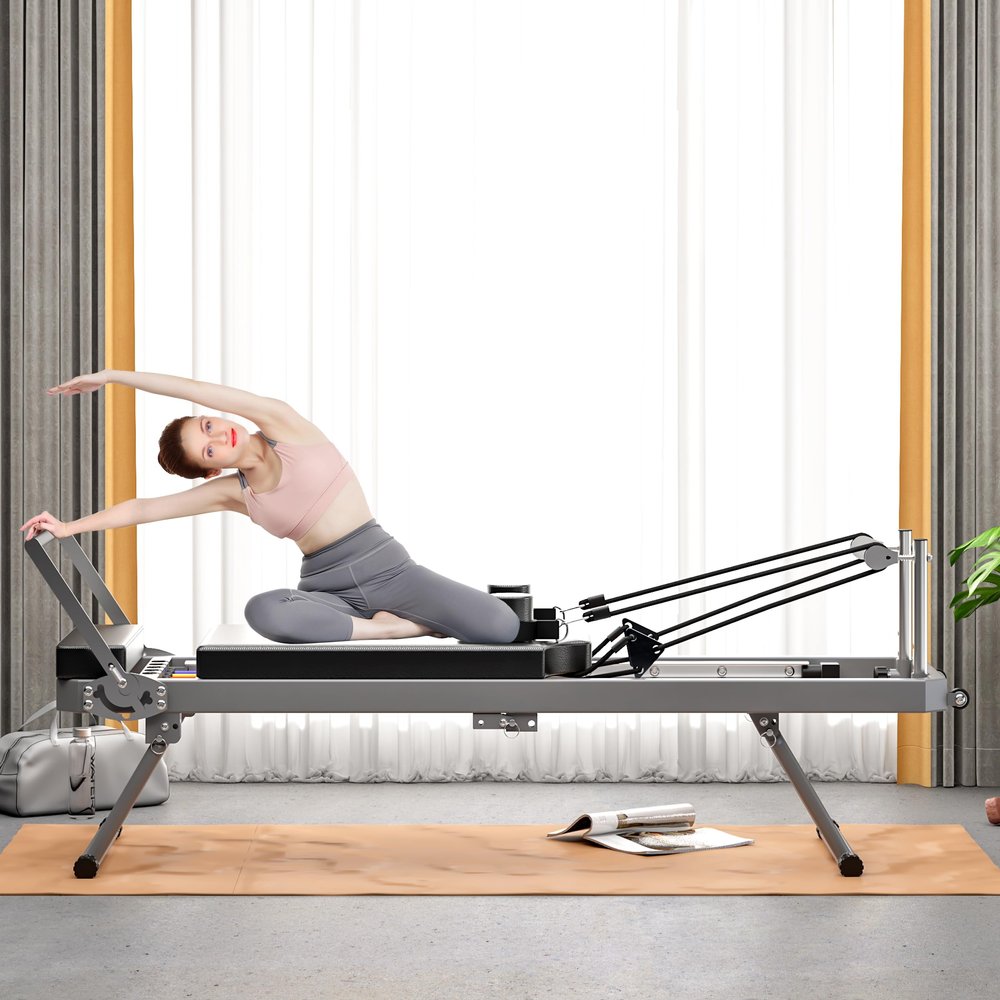 Pilates Reformer Workout Machine for Home GymFoldable Home, Yoga StudioSuitable for Advanced and Beginners Users, Up to 330.5 lbs Weight Capacity (Black)