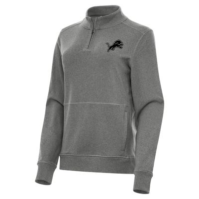 Antigua Women's Heather Black Detroit Lions Crush Quarter-Zip Top