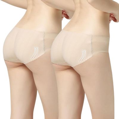 Aimery women 2pcs Seamless Butt Lifter Shapewear Padded Booty Pads Control Panties Hip Enhancer Underwear Body Shape Panty Low-Beige-XS