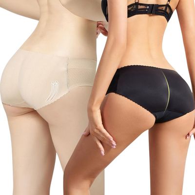 Aimery women 2pcs Seamless Fake Buttocks Butt Lifter Shapewear Padded Booty Pads Control Panties Hip Enhancer Underwear Body Shape Panty Low-Black/Beige-M