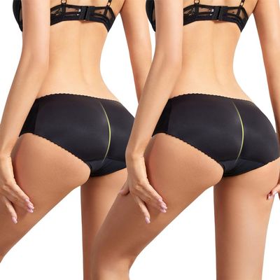 Aimery women 2pcs Seamless Fake Buttocks Butt Lifter Shapewear Padded Booty Pads Control Panties Hip Enhancer Underwear Body Shape Panty Low-Black-S