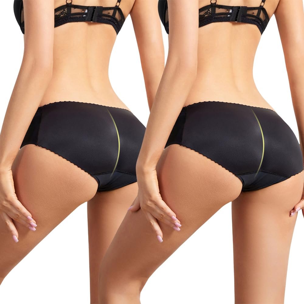 Aimery women 2pcs Seamless Fake Buttocks Butt Lifter Shapewear Padded Booty Pads Control Panties Hip Enhancer Underwear Body Shape Panty Low-Black-S