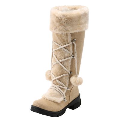 Mid Calf Boots for Women,Winter Lace Up Platform Anti-Slip Furry Snow Boots Fur Lined Keep Warm Riding Boots