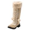 Mid Calf Boots for Women,Winter Lace Up Platform Anti-Slip Furry Snow Boots Fur Lined Keep Warm Riding Boots view 1