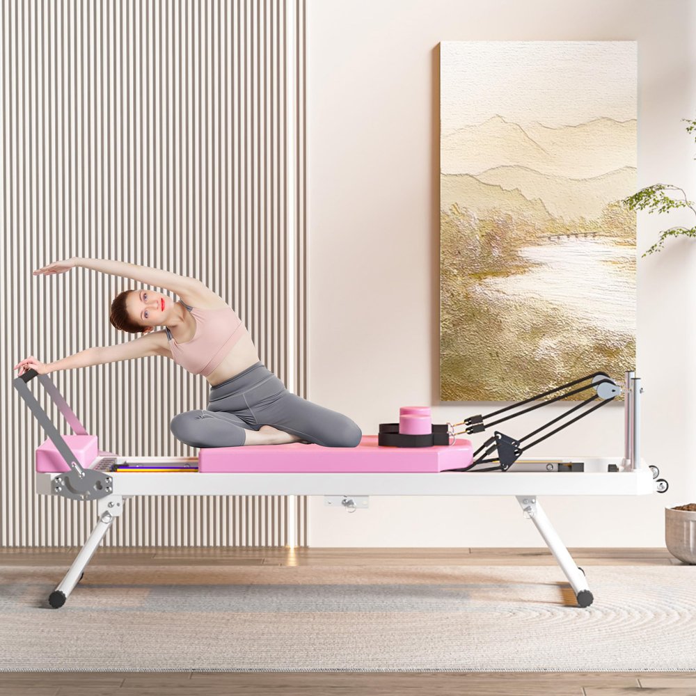 Pilates Reformer Workout Machine for Home GymFoldable Home, Yoga StudioSuitable for Advanced and Beginners Users, Up to 330.5 lbs Weight Capacity (Pink)