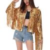 NATHGAM Women's Glitter Fringe Jacket Sparkly Shiny Tassel Cowgirl Outfit Y2k 90s Sequin Streetwear Disco Party Evening Coat view 2