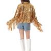 NATHGAM Women's Glitter Fringe Jacket Sparkly Shiny Tassel Cowgirl Outfit Y2k 90s Sequin Streetwear Disco Party Evening Coat view 3