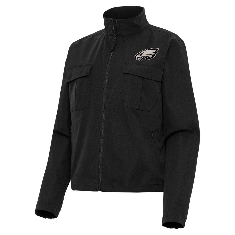 Antigua Women's Black Philadelphia Eagles Brushed Carbon Even Par Full-Zip Jacket