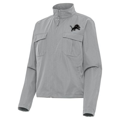 Antigua Women's Gray Detroit Lions Brushed Carbon Even Par Full-Zip Jacket