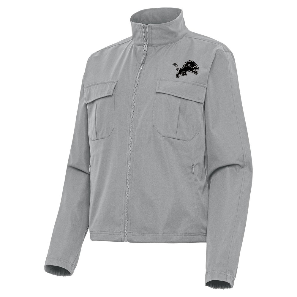 Antigua Women's Gray Detroit Lions Brushed Carbon Even Par Full-Zip Jacket