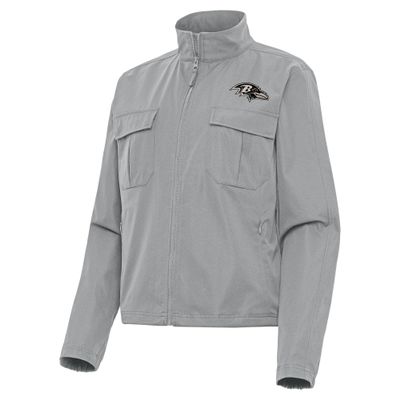 Antigua Women's Gray Baltimore Ravens Brushed Carbon Even Par Full-Zip Jacket
