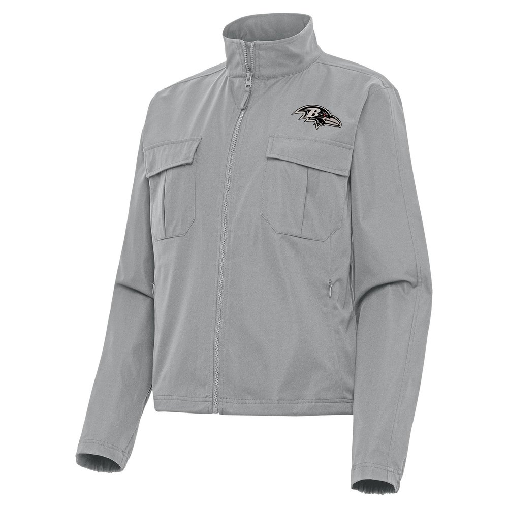 Antigua Women's Gray Baltimore Ravens Brushed Carbon Even Par Full-Zip Jacket