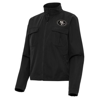 Antigua Women's Black San Francisco 49ers Brushed Carbon Even Par Full-Zip Jacket