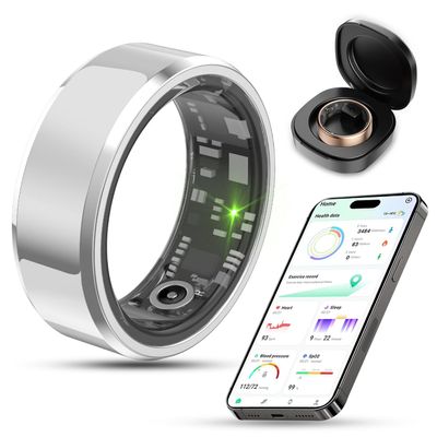 2024 New Smart Ring Health Tracker for Men Women - IP68 Waterproof Fitness Ring with Sleep Tracker/Heart Rate/Blood Oxygen/Steps/Distance/Calories, Air Gestures, Charging case Up to 7-Day, Silver #9
