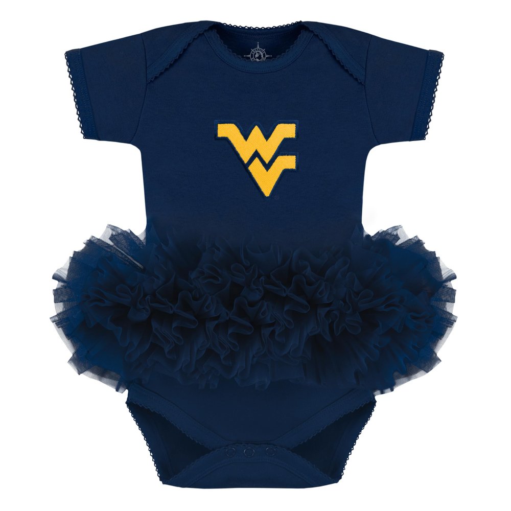 Creative Knitwear College Baby Tutu Bodysuit Dress - West Virginia Mountaineers Logo, Navy, 12 Months, for Girls