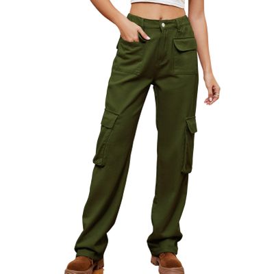 Cargo Pants Womens Heavyweight Hiking Sweatpants Fall Fashion High Waist Straight Leg Casual Streetwear Army Green