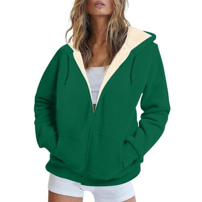 Fleece Jacket Women Zip Up Plus Size Hoodies Warm Cozy Sherpa Lined Jacket Oversized Fuzzy Hooded Sweatshirt Comfy Soft Flannel Jacket with Hood Heavy Thick Sweat Shirt Fluffy Jacket with Pockets