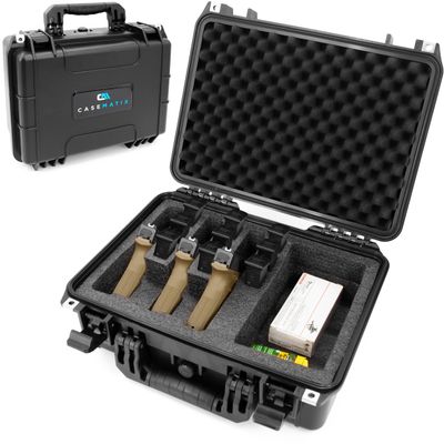 CASEMATIX TSA Approved 3 Pistol Case - 16" IPX7 Waterproof Handgun Case for 3 Handguns and 9 Magazines with Accessory Storage, Heavy-Duty Pistol Case Hard Shell Gun Carrying Case
