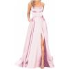 Pink Long Prom Dresses for Women Silk Side Slit A Line Spring Maxi Dress Wedding Spaghetti Strap Bodycon Slip Dress Cute Womens Dresses Winter Ball Gown with Pockets XL view 1