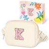 COSHAYSOO Valentines Birthday Initial Gifts for Women Teen Girls 5 6 7 8 9 10 11 12 13 14 Year Old Ivory Fanny Pack for Girls Belt Bag Crossbody Travel Purse Unique Trendy Cute Stuff Chenille Letter K view 1