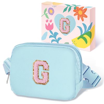 COSHAYSOO Valentines Birthday Initial Gifts for Teen Girls 5 6 7 8 9 10 11 12 13 14 Year Old Blue Fanny Pack Belt Bag Crossbody Travel Purse Unique Letter G