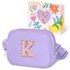 COSHAYSOO Valentines Birthday Initial Gifts for Teen Girls 5 6 7 8 9 10 11 12 13 14 Year Old Purple Fanny Pack for Girls Belt Bag Crossbody Travel Purse Unique Trendy Preppy Stuff Chenille Letter K view 1