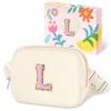 COSHAYSOO Valentines Birthday Initial Gifts for Women Teen Girls 5 6 7 8 9 10 11 12 13 14 Year Old Ivory Fanny Pack for Girls Belt Bag Crossbody Travel Purse Unique Trendy Cute Stuff Chenille Letter L view 1