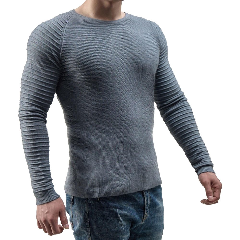 Gsywaipei Mens Slim Long Sleeve Knit Pullover Fall Solid Color Basic Male Knitted Sweater Crew Neck Casual Knits Sweaters (Grey,XX-Large)