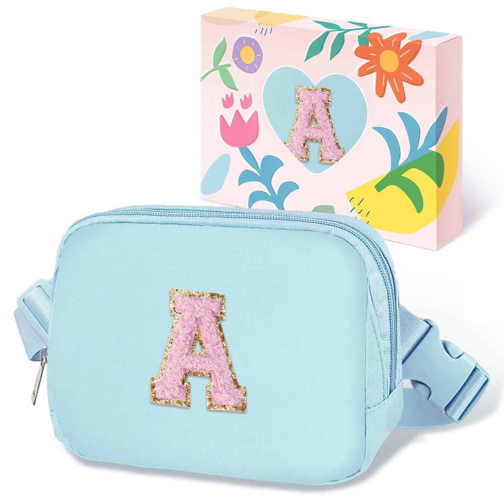 COSHAYSOO Blue Initial Letter Belt Bag Crossbody for Girls Purse Fanny Pack Age 5-7 6-8 8-10 10-12, Personalized Tween Preteen Birthday Gifts 6 7 8 9 10 11 12 Year Old Girl Preppy Stuff Monogrammed A